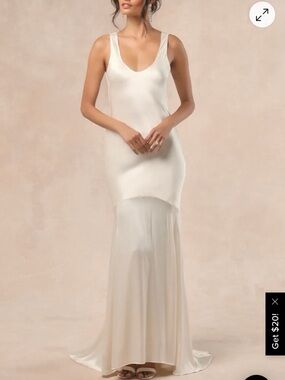 LULU’S Elegant Cream Satin Scoop Neck Maxi Dress